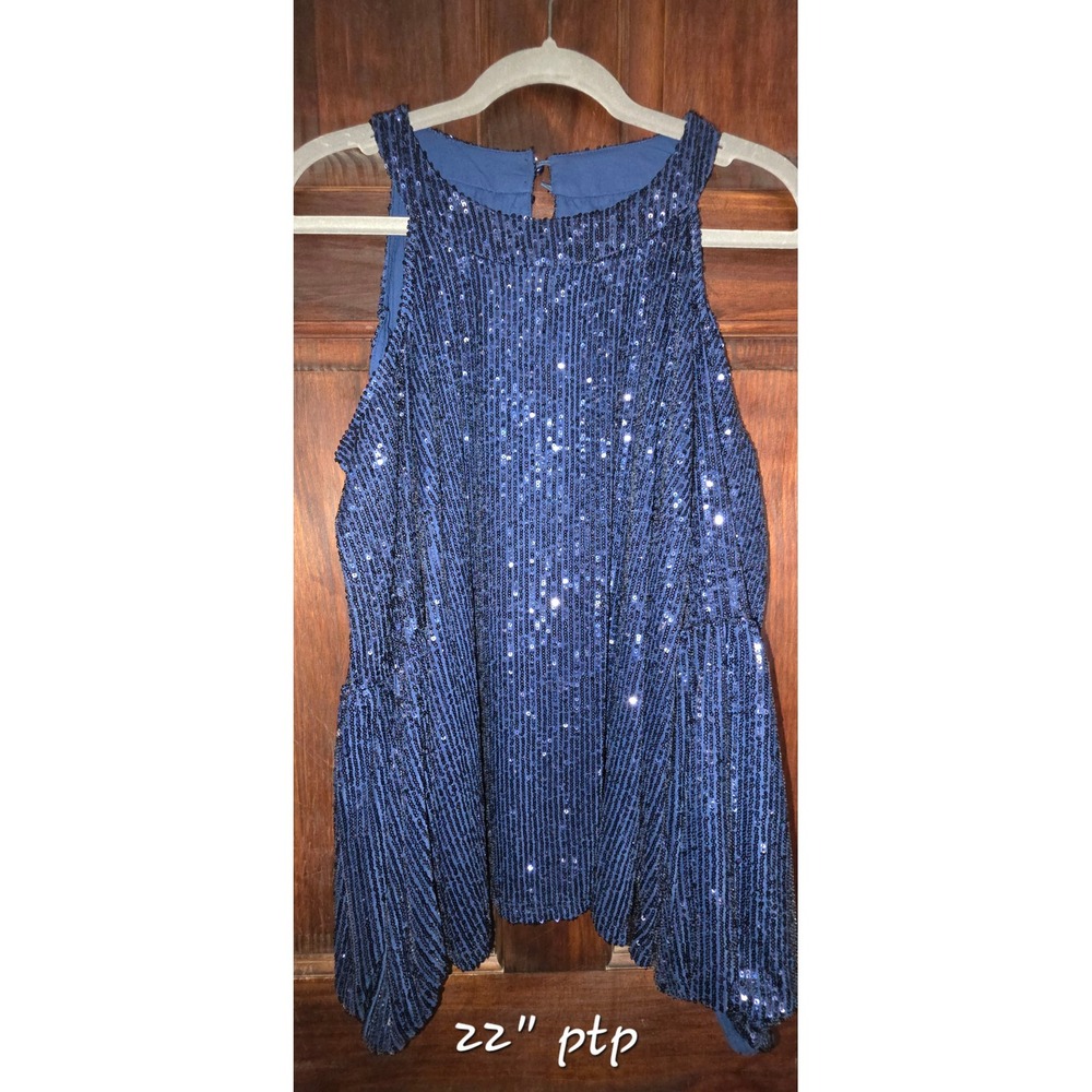 CeCe Navy Blue Sequin Cold Shoulder Balloon Sleeve Top Homecoming Wedding formal